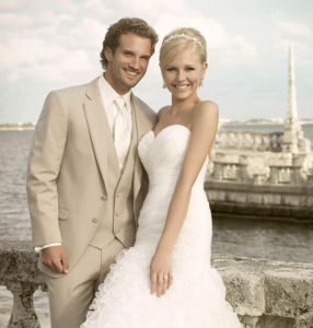 Happy bride and groom on their wedding day.
