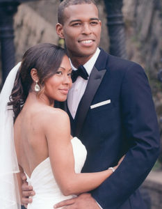 Happy bride and groom on wedding day.