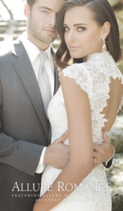 Bride and groom in wedding attire.