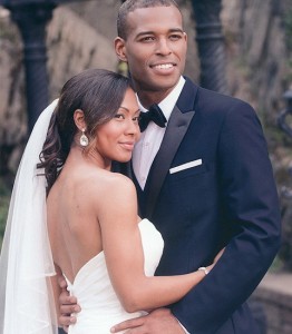 Happy bride and groom on their wedding day.
