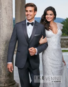 Groom and bride in formal wear.