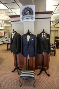 Three tuxedos, 75th anniversary celebration.