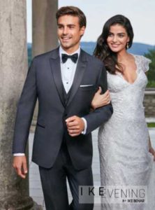 Groom and bride in formal wear.