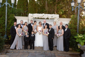 Wedding party in gray and white.