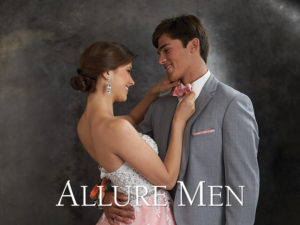 Couple in prom attire; Allure Men.