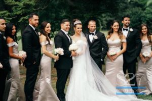 Bride and groom with wedding party.