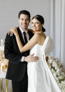 Happy bride and groom on their wedding day.